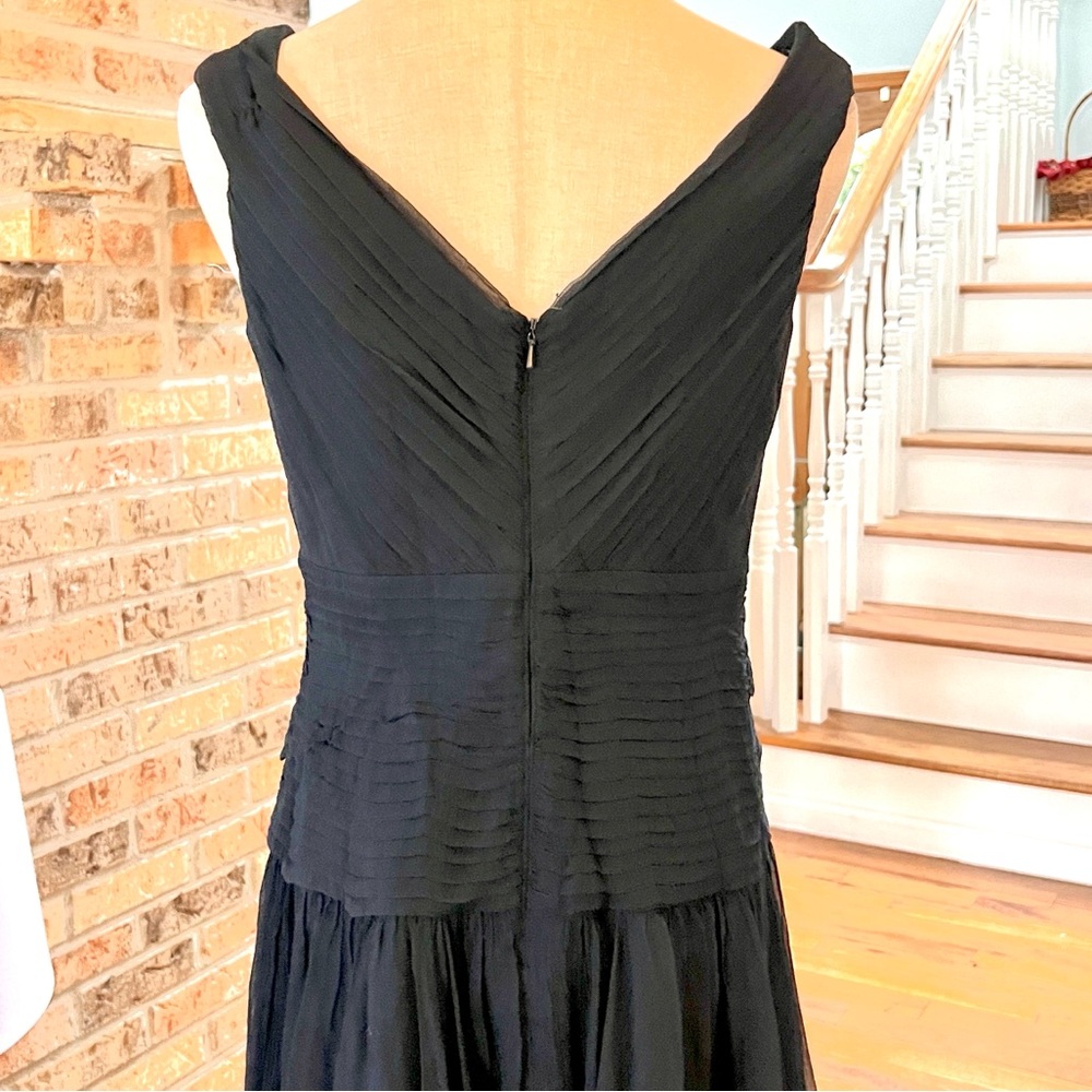 Tadashi Shoji Midnight Navy Pleated Chiffon Cocktail Dress Elegant Glam Size 8 - Picture 6 of 14